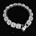 Pulsera hip hop de plata para hombre con eslabones cuadrados y cristales brillantes - 20cm / Plateado