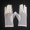 Short bridal wedding gloves in white sheer mesh with fingerless design and pearl accents - Short Plain Tulle Style (23CM) / White