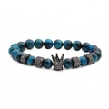 Set di bracciali in occhio di tigre blu con ciondoli corona neri su sfondo bianco - Corona Cilindro
