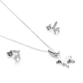 Elegant silver reindeer necklace and earrings jewelry set for women on white background - Steel Color (KS132960-K)
