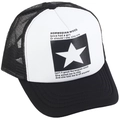 Black and white trucker hat featuring star print and mesh back for breathability - Adjustable / White