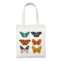 White canvas tote bag with colorful butterfly prints in a vintage science illustration style - Vintage Butterfly Illustration Style (STD27-B)