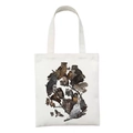 White canvas tote bag featuring owl nature illustration with wide shoulder straps - Owl Perching on Branch Illustration Style (STD27-I)