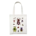 White canvas tote bag featuring detailed vintage insect and beetle botanical prints - Insect Science Hand-drawn Print Style (STD27-G)