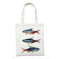 White canvas tote bag featuring vibrant neon tetra fish scientific illustration prints - Neon Tetra Science Painting Style (STD27-O)