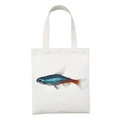 White canvas tote bag featuring a realistic blue and red fish illustration print - Realistic Fish Natural Illustration Style (STD27-P)