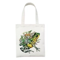 White canvas tote bag featuring an artistic frog illustration with aquatic plants - Frog and Tropical Fish Surrealism Art Style (STD27-V)
