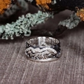 Vintage silver wolf themed ring with engraved nature mountain forest design for couples - Women's Style With Zirconia