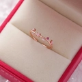 Rose gold adjustable ring with pink floral zircons on a soft pink jewelry gift box - 16#14123B (Rose Gold Pink White Zircon Vine)