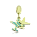 Detail of 18k gold stainless steel airplane pendant with turquoise enamel and jump ring - Gold Turquoise Enamel Airplane Pendant(NO.7)