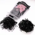 Lot de 500 élastiques cheveux noirs épais dans un sachet mignon de chat rose - 500 Pcs (Grande Épaissie/Sac) / Noir Pur
