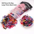 Lot de 500 grands élastiques à cheveux épais colorés et noirs pour filles en sachet - 500 Pcs (Grande Épaissie/Sac) / Noir & Multicolore (Mixte)