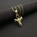 Golden stainless steel Ankh cross necklace with Eye of Horus and wings on a box chain - Gold Pendant Only (Without Chain) (SZ147B)