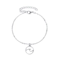 Silver adjustable bracelet featuring a round ocean wave pendant with zircon accents - Round Sea Wave Style (11111) / White Gold