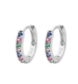 Pendientes de aro en plata S925 con circonitas de colores estilo arcoíris - 6mm / Platino/Circonita Multicolor