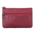 Deep red pebbled leather coin purse with double zipper compartments and metal hardware - Burgundy