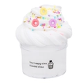 White fluffy butter slime with colorful sprinkles and a miniature donut in a 70ml jar - White Donut