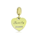 Detailed view of gold heart pendant with Family engraving and small crystals - Family Heart (NO.2)
