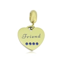 Detail of 18k gold heart pendant with Friend engraving and blue crystals - Friend Heart (NO.3)
