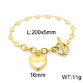 Pulsera dorada con dije de corazón, cierre de barra y cadena de acero inoxidable - Cadena de Corazón + Pulsera Dorada