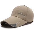 Men's khaki long brim baseball cap with sports typography embroidery in twill fabric - Dark Beige with White Trim