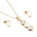 Gouden hartvormige ketting en oorbellen set met witte parelmoer inleg voor dames - Gouden Hart Witte Parelmoer Set / Goudwit (KS198574-HR)