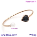 Roségouden armband met zwarte hartsteen en witte schelpparel, afmeting 56x2.5mm - Roségoud Zwart Hart Schelpparel Stijl (KB123106-K)