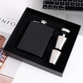 Black stainless steel 8oz flask gift set with funnel and cups in a presentation box - 8oz Black Set 230ml