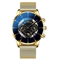 Geneva gold mesh band men's watch with gradient blue multi-functional chronograph dial - Gold Case Black Dial Gold Strap Rose Needle
