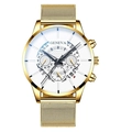Geneva men's gold mesh strap watch with a large white dial and triple sub-dial chronograph - Gold Case White Dial Gold Strap Black Needle