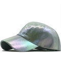 Detail of silver holographic PU leather baseball cap with metallic colorful reflections - Holographic Silver (11)