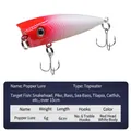 Water surface popper fishing lure 6cm 6g with red head white body and treble hooks - Red Head White Body