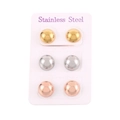 Three pairs of stainless steel ball stud earrings in gold, silver, and rose gold finishes - 10mm 3-Color Set(KE69231-LO)