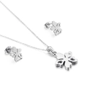 Minimalist silver clover necklace and stud earrings set with hollow floral design - Steel Color Hollow Four Leaf Clover Style (KS132924-K)