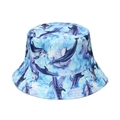Light blue bucket hat featuring watercolor dolphin ocean prints for sun protection - M (56-58cm) / Light Blue Dolphin