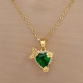 Macro view of heart-shaped green gemstone with gold butterfly and floral diamond details - Green Heart Gemstone Butterfly Flower Style / Gold-Green