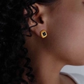 F850-gold Black Glass Stone Earrings