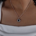 P1492-steel Color Black Glass Stone Necklace -40 5cm