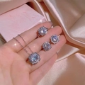 Elegant silver jewelry set with necklace ring and earrings featuring round zircon accents - Necklace Earrings Ring Set