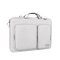 Waterproof light gray laptop shoulder bag briefcase with double front pockets - 15.6" / Handbag Style / Silver Gray