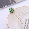 Elegante fermaglio per capelli dorato con cristallo verde e bordo di strass scintillanti - Verde Scuro Stile 3