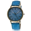 Orologio al quarzo vintage in bronzo con quadrante e cinturino in denim blu - Blu