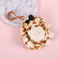 Cute plush giraffe cartoon coin purse with brown spots and hanging hook on pink background - 05-Giraffe
