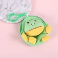 Detail of plush frog coin purse with green zipper and plastic hook on pink surface - 01-Frog
