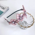 Diadema rosa con mariposas de malla y perlas blancas bordadas para mujer y niñas - Morado