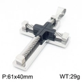 Pendentif croix en acier inoxydable argenté avec détails en câble d'acier - Pendentif Uniquement / Noir et Argent (KP100344-KFC)