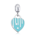 Detailed view of heart-shaped stainless steel pendant with turquoise enamel and star pattern - Turquoise Blue Heart Style (NO.2)