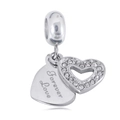 Detail of silver heart charm with transparent crystals and Forever Love engraving - Engraved Double Heart (35)