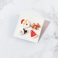 Detail of 4-piece acrylic Christmas pin set with Santa, reindeer, snowman and hat - Santa Reindeer Snowman Hat Set