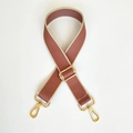 Detail of adjustable 3.8cm canvas bag strap with golden buckles in dusty rose pink - Pink / Gunmetal Hardware